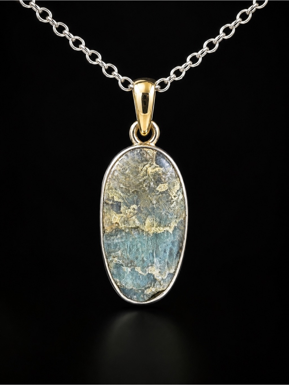 Beautiful Rough Labradorite pendant .925 silver w/ stainless steel necklace